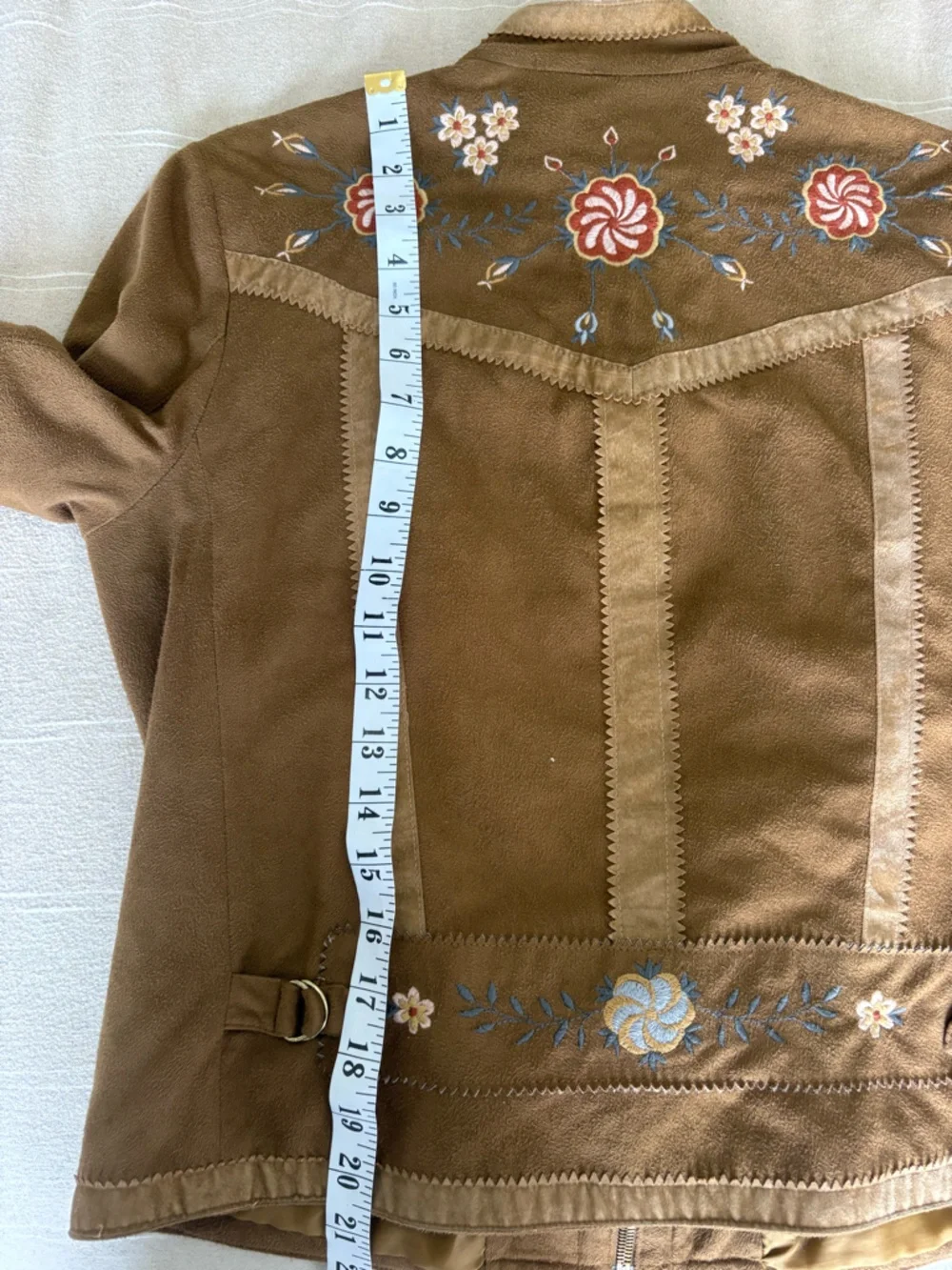 A·B·S by Allen Schwartz Embroidered faux Suede zip up boho chic Jacket brown (M) - Picture 5 of 6
